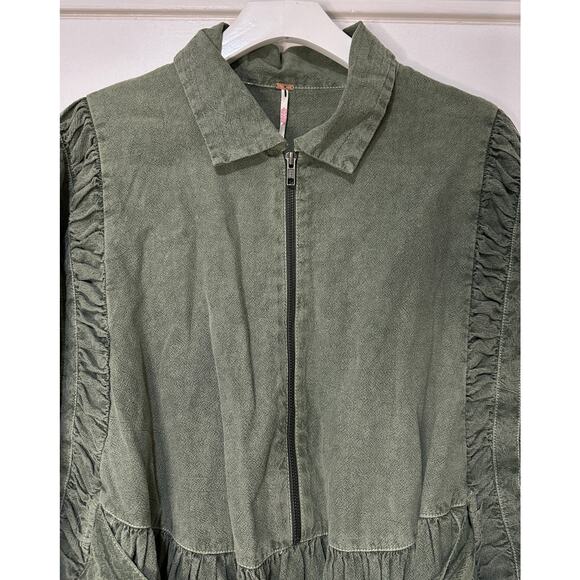 Free People Hampton Belted Mini Dress Crystal Kelp Cotton Size Medium NWOT Chic - Picture 3 of 16